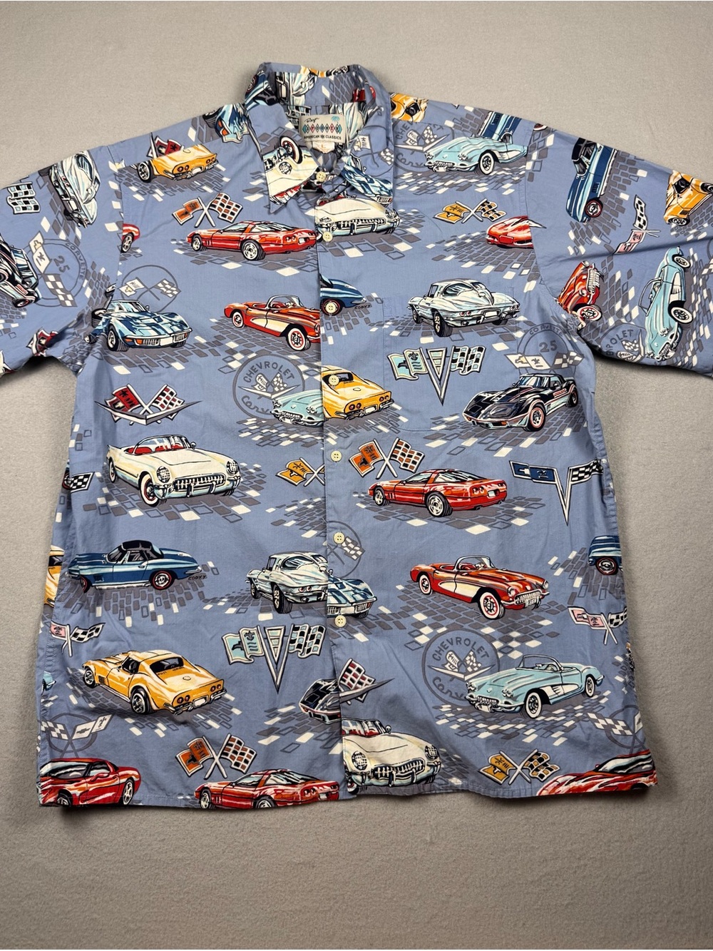reyn spooner Light Blue Hawaiian Shirt with Vintage Car Print